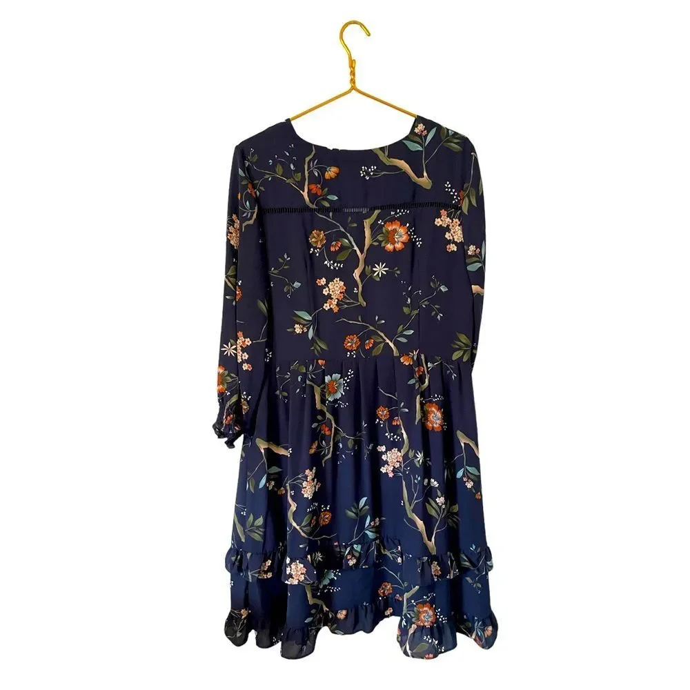 Nanette Lepore Floral-Print Ruffled-Skirt‎ Dress Woman’s Size 14